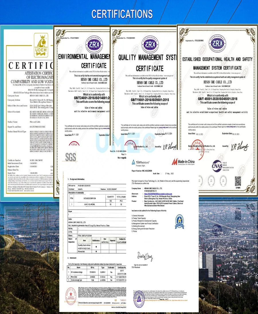 Cavo a fascio aereo per servizio di caduta isolato XLPE/PE/PVC AAC/AAAC/ACSR per linea di trasmissione di energia 3